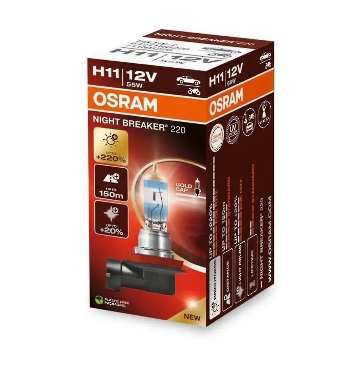 H11 12V 55W PGJ19-2 NIGHT BREAKER® 220 +220% 1 St. OSRAM