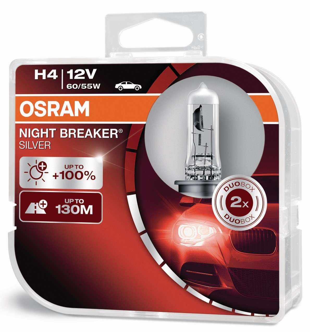 H4 12V 60/55W P43T NIGHT BREAKER® SILVER +100% 2 St. OSRAM