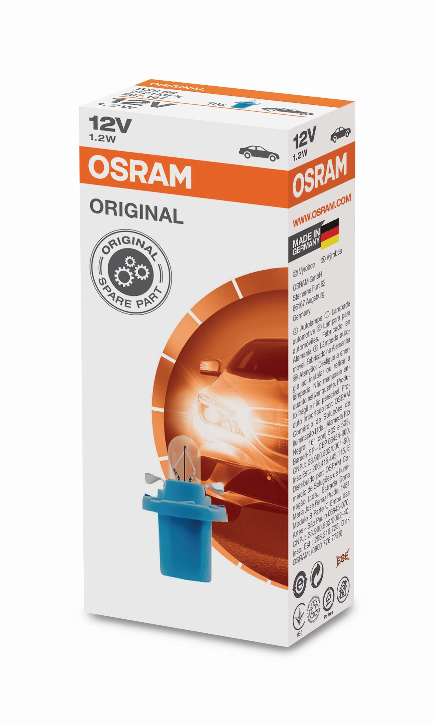 1,2W Kunststoffsockel Faltschachtel 12V Original OSRAM