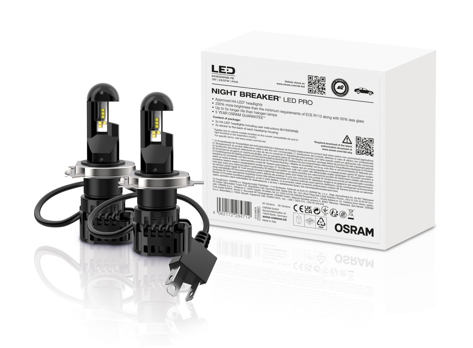 H4 NIGHT BREAKER LED StVZO-Konforme Profi-Set +230% mehr Lic