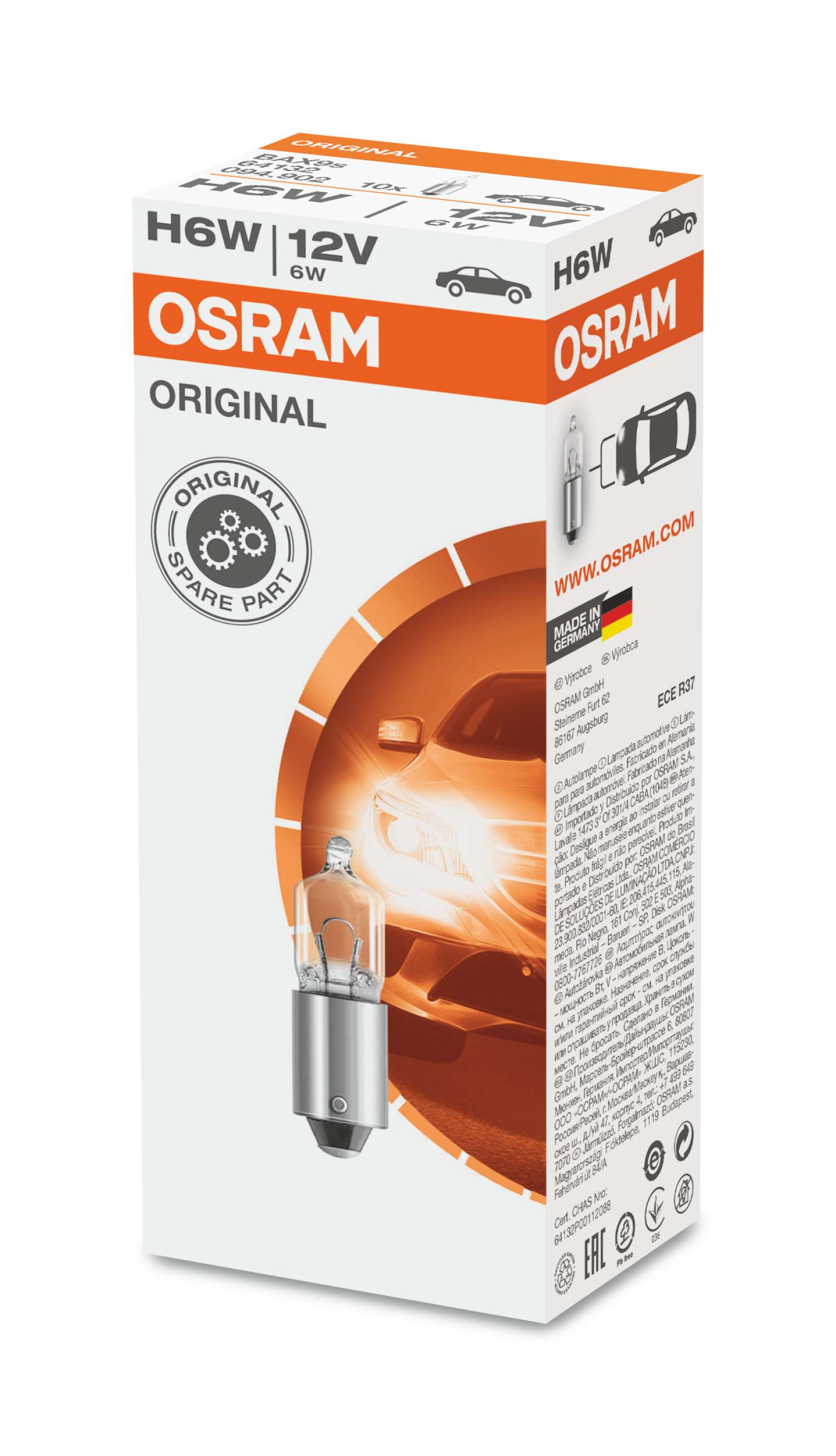 H6W 12V 6W BAX9s 1st. OSRAM