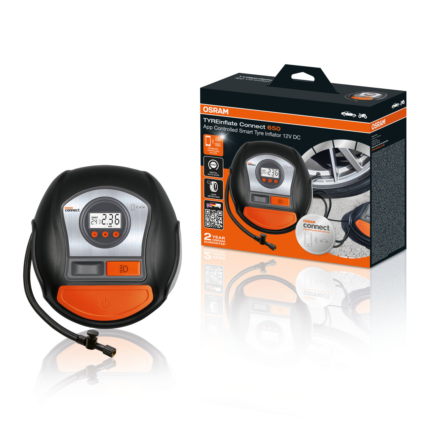 TYREinflate Connect 650 Reifenpumpe mit Kabel und App 2 Jahr