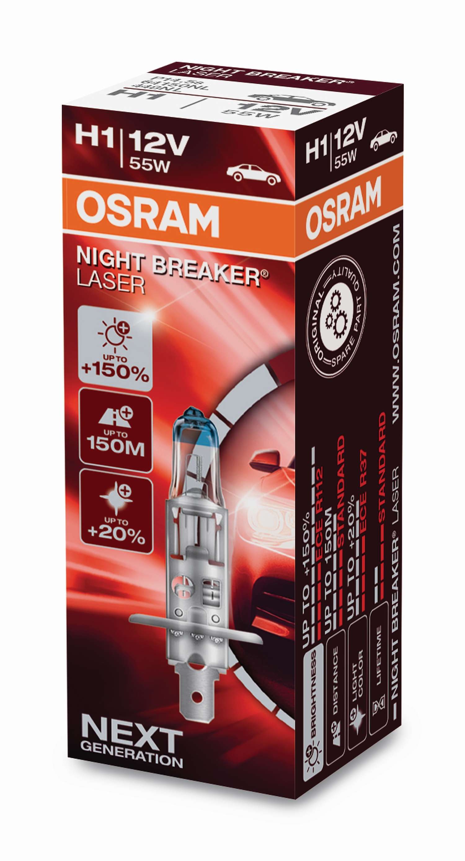 H1 12V 55W P14.5s NIGHT BREAKER® LASER +150% mehr Helligkeit