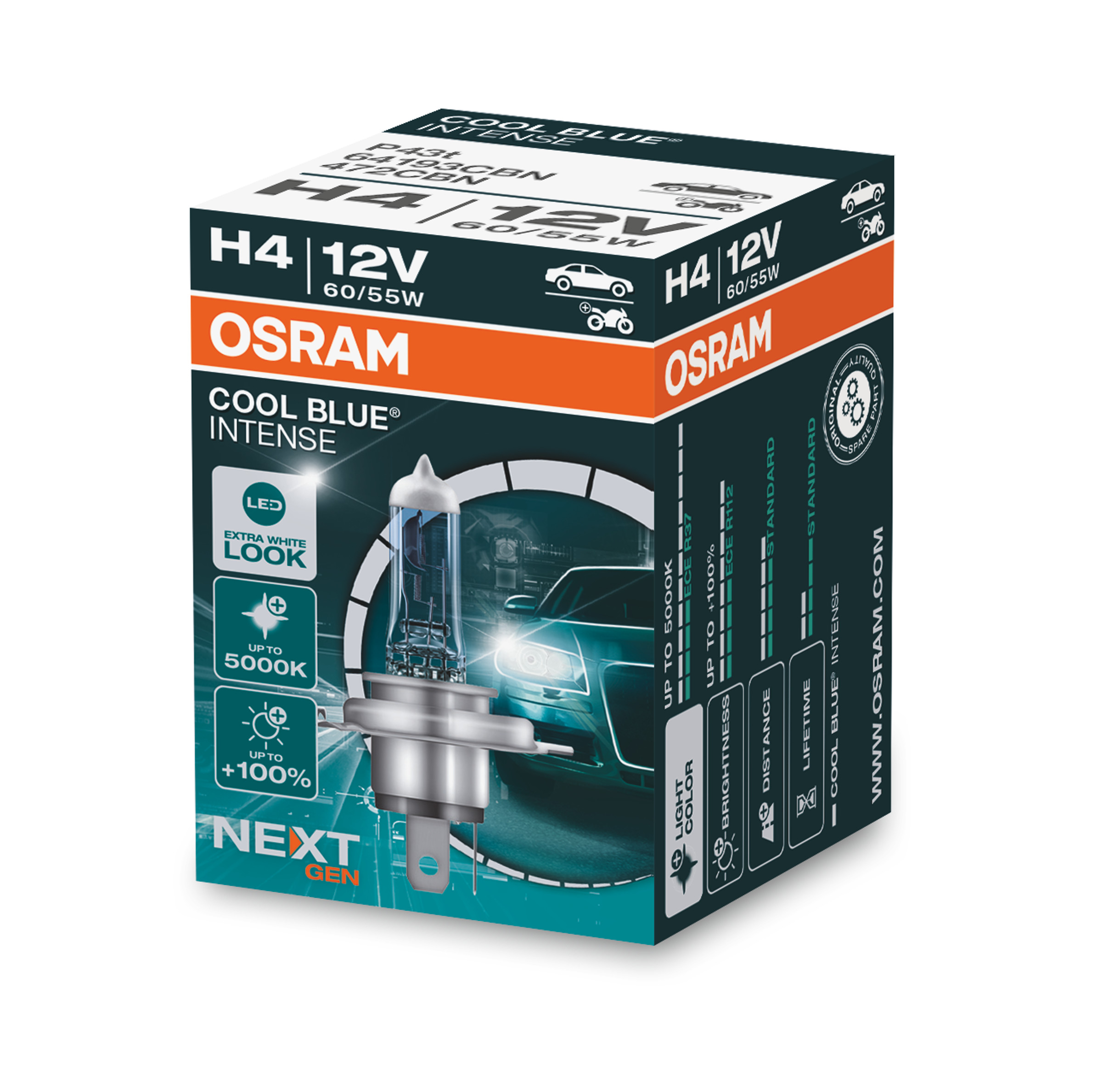 H4 12V 60/55W P43t Cool Blue INTENSE NextGen. 5000K +100% 1s