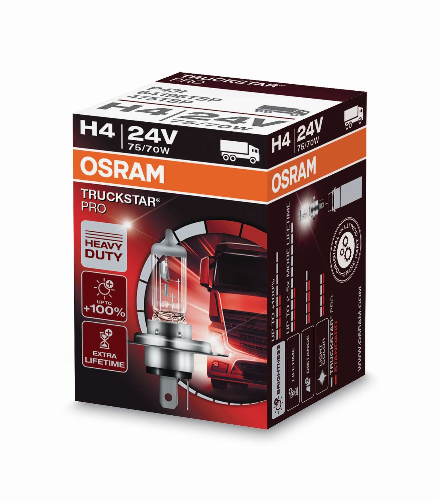 H4 24V 75/70W P43t TRUCKSTAR PRO +100% mehr Licht Faltschach