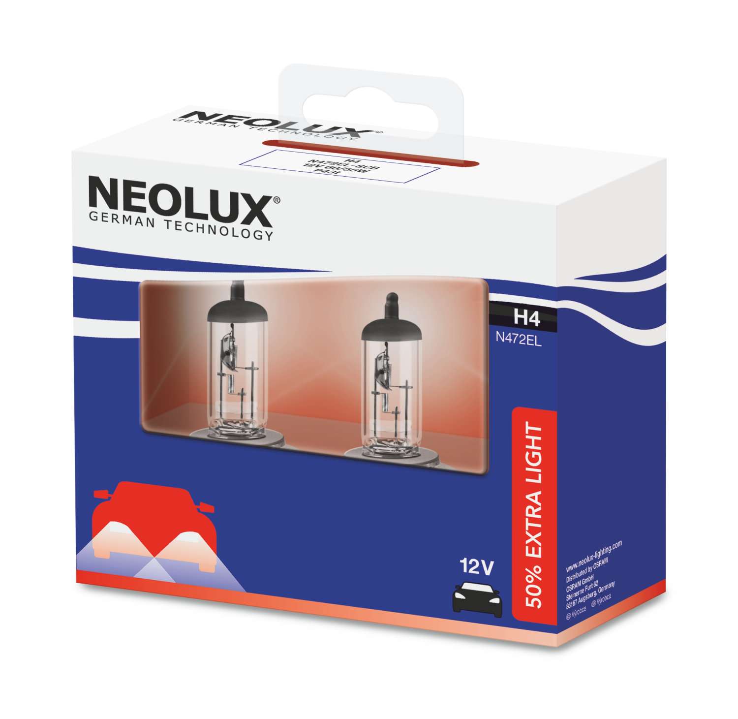 H4 12V 60/55W P43t Extra Light +50% 2 St. NEOLUX