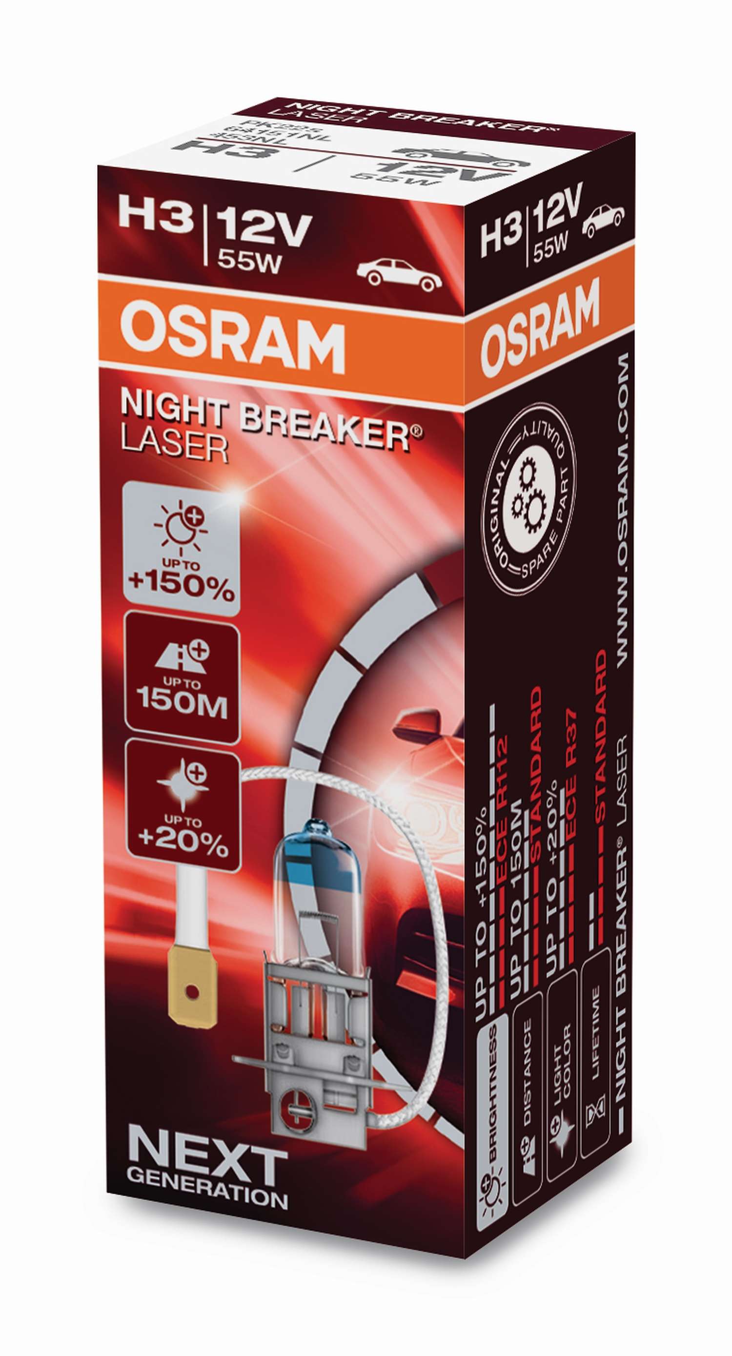 H3 12V 55W PK22s NIGHT BREAKER® LASER +150% mehr Helligkeit