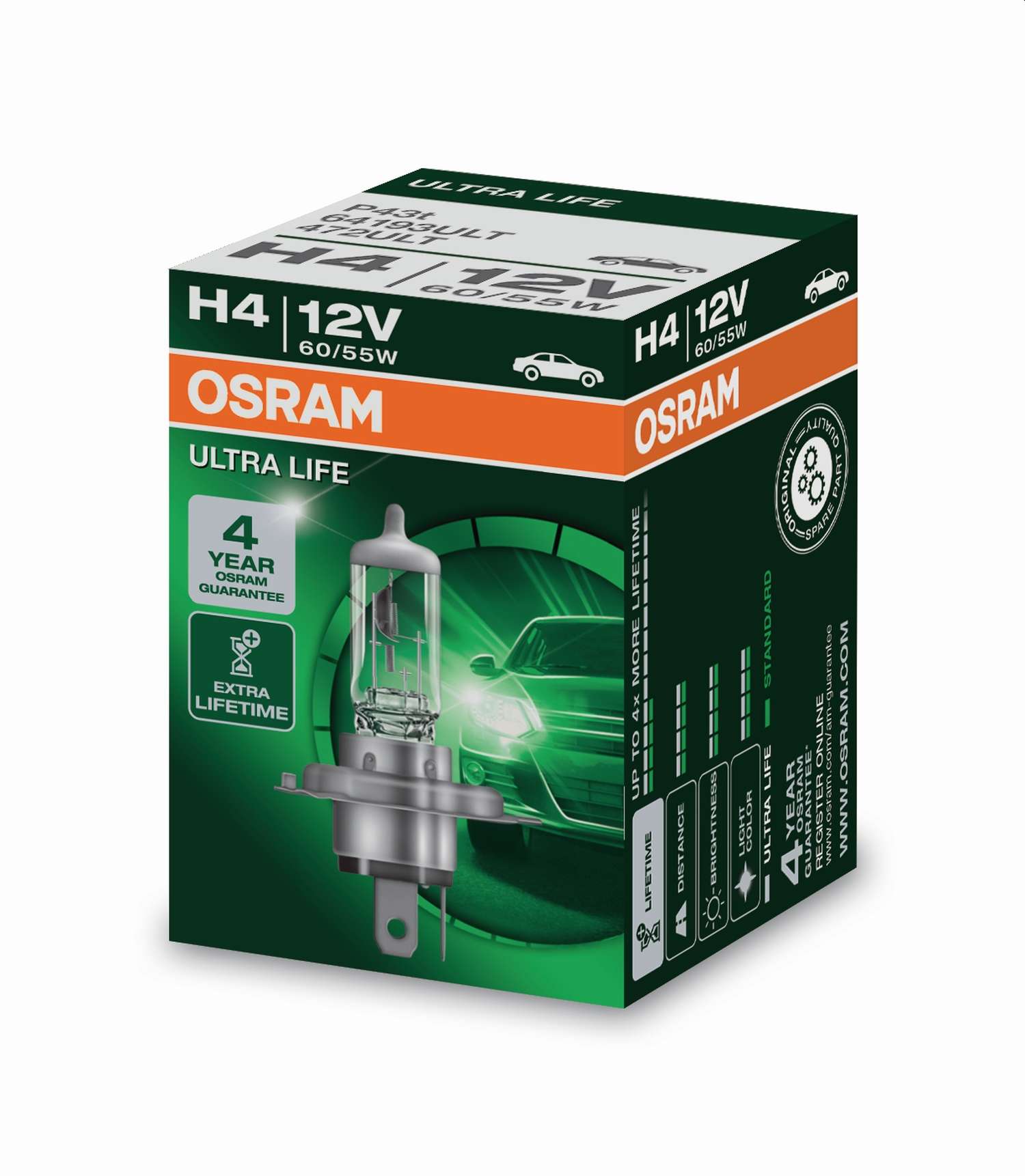H4 12V 60/55W P43t ULTRA LIFE 4 Jahre Garantie 1st. Faltscha